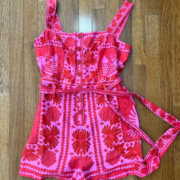 Farm Rio Red and Pink Floral Romper - Picture 2 of 4